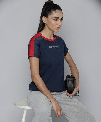 HRX by Hrithik Roshan Graphic Print Women Round Neck Blue T-Shirt