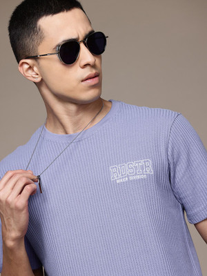 Roadster Self Design Men Round Neck Purple T-Shirt