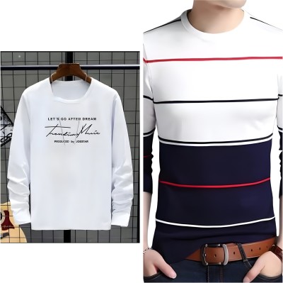 Jaqque Solid Men Mandarin Collar White, Navy Blue T-Shirt