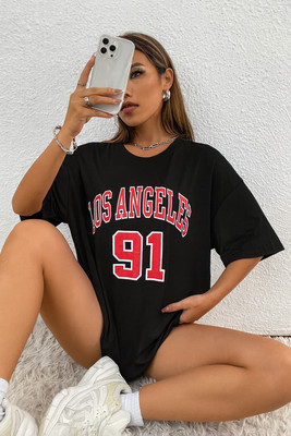 Madilyn Graphic Print Women Round Neck Black T-Shirt