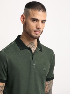 THE BEAR HOUSE Solid Men Polo Neck Green T-Shirt