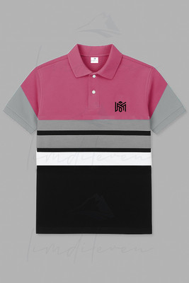 LIMDILEVEN Colorblock Men Polo Neck Pink T-Shirt