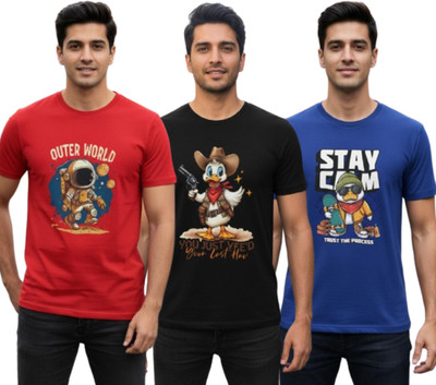 Stylewill Graphic Print Men Round Neck Red, Black, Blue T-Shirt