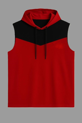 VASTRAART Solid, Sporty Men Hooded Neck Red T-Shirt