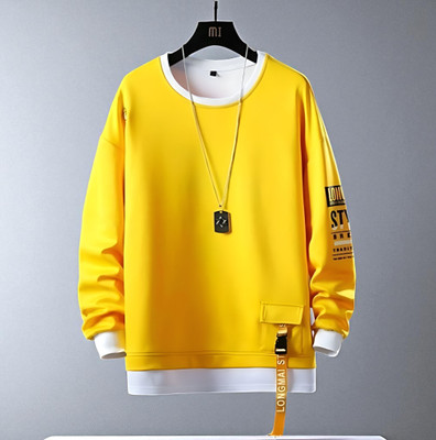 FAOES Graphic Print Men Round Neck Yellow T-Shirt