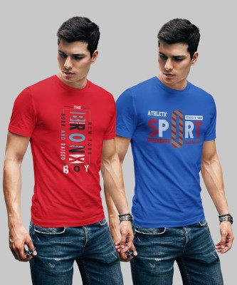 JILZ Printed Men Round Neck Red, Dark Blue T-Shirt