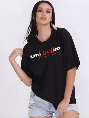 Moda Rapido Typography Women Round Neck Black T-Shirt