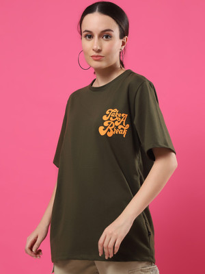 RIGO Printed Women Round Neck Brown T-Shirt