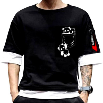 SAHAL FASHION Graphic Print Men Round Neck Black T-Shirt