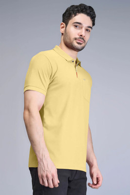 Trend Twist Solid Men Polo Neck Yellow T-Shirt