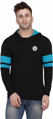 Blisstone Solid Men Hooded Neck Black, Light Green T-Shirt