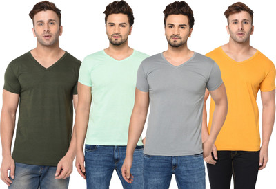 JB Jangoboy Solid Men V Neck Multicolor T-Shirt