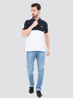 London Fog Colorblock Men Polo Neck White T-Shirt