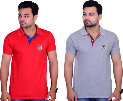 La Milano Solid Men Polo Neck Grey T-Shirt