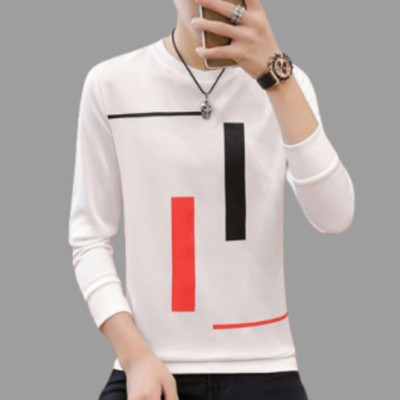 THUNDER PLANET Striped Men Round Neck White T-Shirt