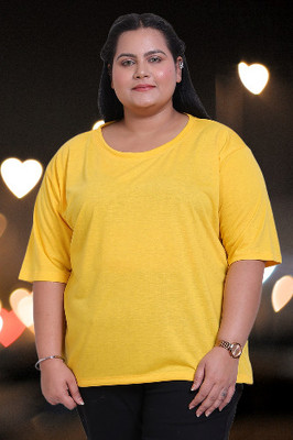 elegance redefined Solid Women Round Neck Yellow T-Shirt