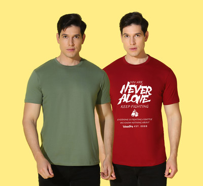 WOOSTRO Typography, Solid Men Round Neck Red, Green T-Shirt