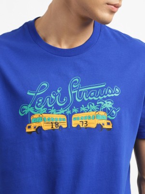 LEVI'S Printed, Typography Men Round Neck Blue T-Shirt