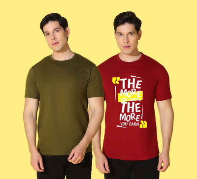 WOOSTRO Solid Men Round Neck Maroon, Green T-Shirt