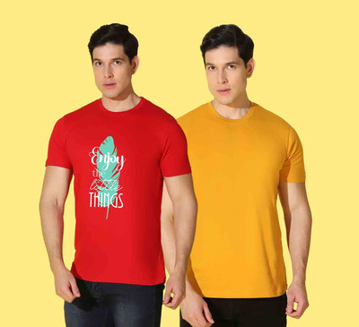 WOOSTRO Typography Men Round Neck Yellow, Red T-Shirt