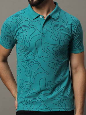 Hushbucks Printed Men Polo Neck Green T-Shirt