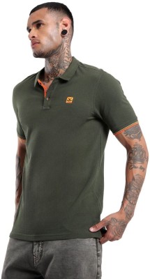 WROGN Solid Men Polo Neck Green T-Shirt