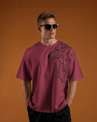silver moon clothing Geometric Print Men Round Neck Maroon T-Shirt