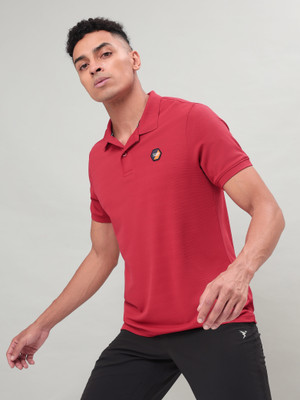 TECHNOSPORT Solid Men Polo Neck Red T-Shirt