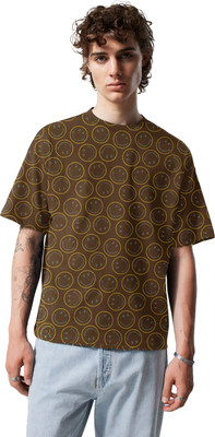 SONI BROS Printed Men Round Neck Brown T-Shirt
