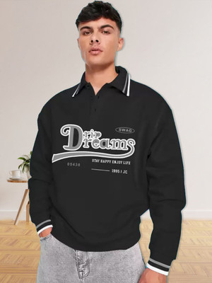 Jump Cuts Printed Men Polo Neck Black T-Shirt