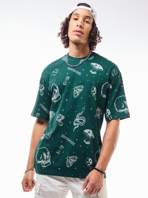 BEWAKOOF Printed Men Round Neck Green T-Shirt