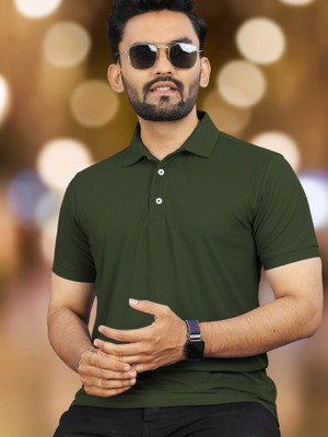 VeBNoR Solid Men Polo Neck Green T-Shirt