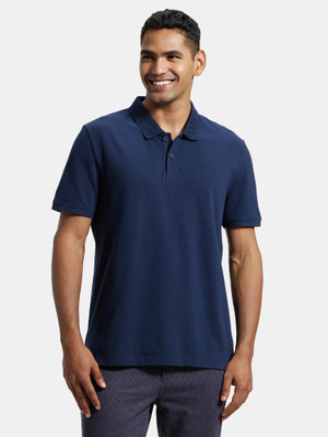 JOCKEY Solid Men Polo Neck Blue T-Shirt