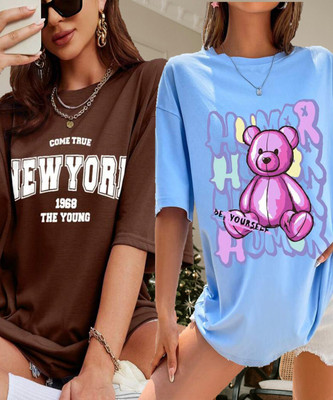 SILVANUS Printed Women Round Neck Multicolor T-Shirt