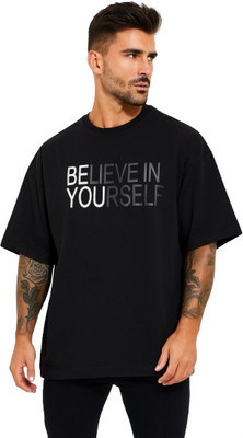 parthcreation Typography Men Round Neck Black T-Shirt