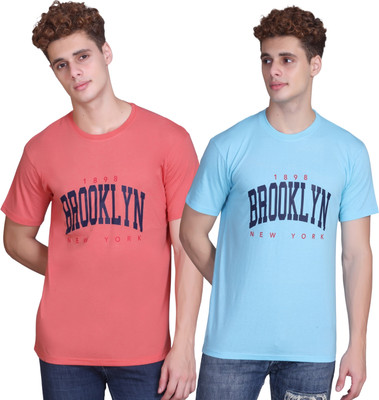 Zeffit Printed Men Round Neck Light Blue, Orange T-Shirt