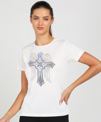SHASHVI Printed Women Round Neck White T-Shirt
