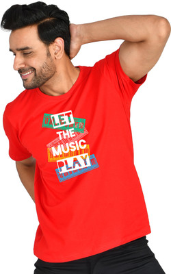Burundi Blu Printed, Typography Men Round Neck Red T-Shirt