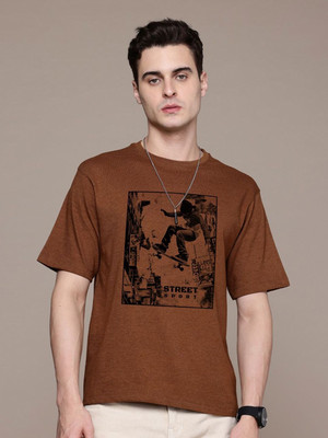 Moda Rapido Graphic Print Men Round Neck Brown T-Shirt