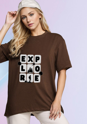 SLENOR Graphic Print Women Round Neck Brown T-Shirt