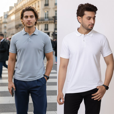 HILFIRE REGION Solid Men Polo Neck Grey, White T-Shirt
