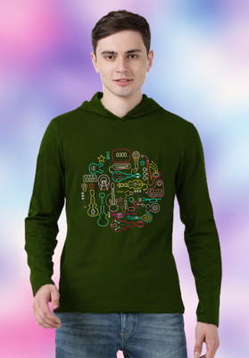 FastColors Printed Men Hooded Neck Dark Green T-Shirt