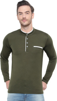 Moordale Fab Solid Men Henley Neck Dark Green T-Shirt