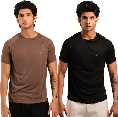 Sirtex Eazy Solid Men Round Neck Brown, Black T-Shirt