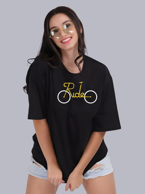 Moda Rapido Printed Women Round Neck Black T-Shirt