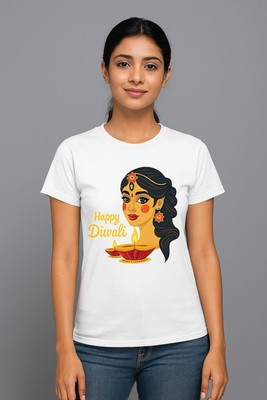 champstitch Graphic Print Women Round Neck White T-Shirt