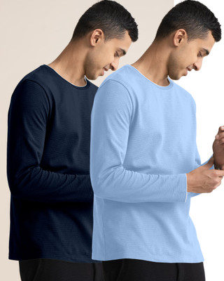 METRONAUT Solid Men Round Neck Dark Blue, Light Blue T-Shirt
