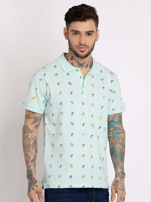 Status Quo Printed Men Polo Neck Green T-Shirt