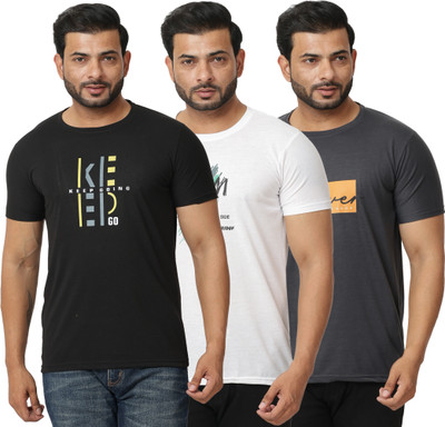 HANABY Printed Men Round Neck Multicolor T-Shirt