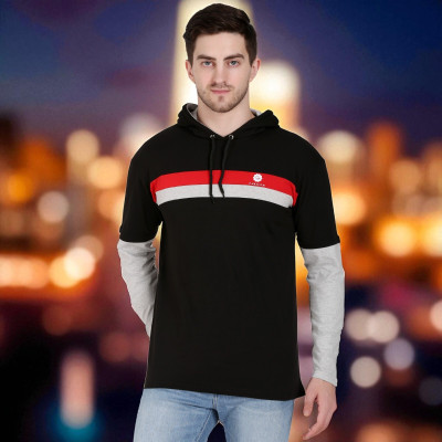 Faricon Trend Striped Men Round Neck Black T-Shirt
